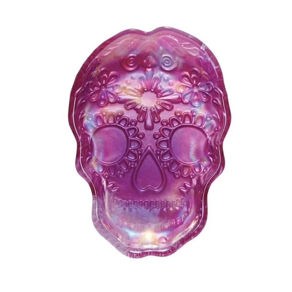 Two Glass Skull Iridescent Plates Pink and Blue Decor Dish - Picture 2 of 7